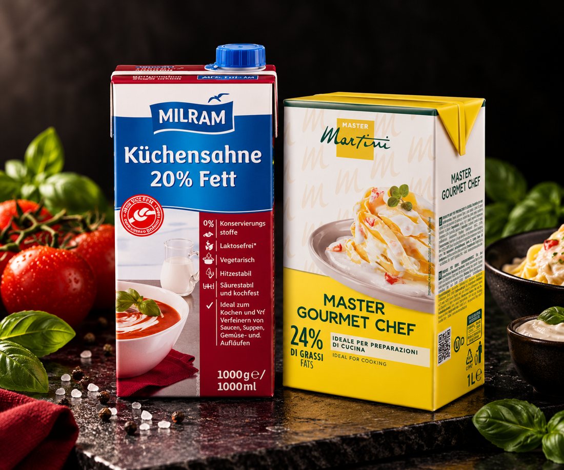 Milram Küchensahne 20 % und Master Martini Gourmet Chef